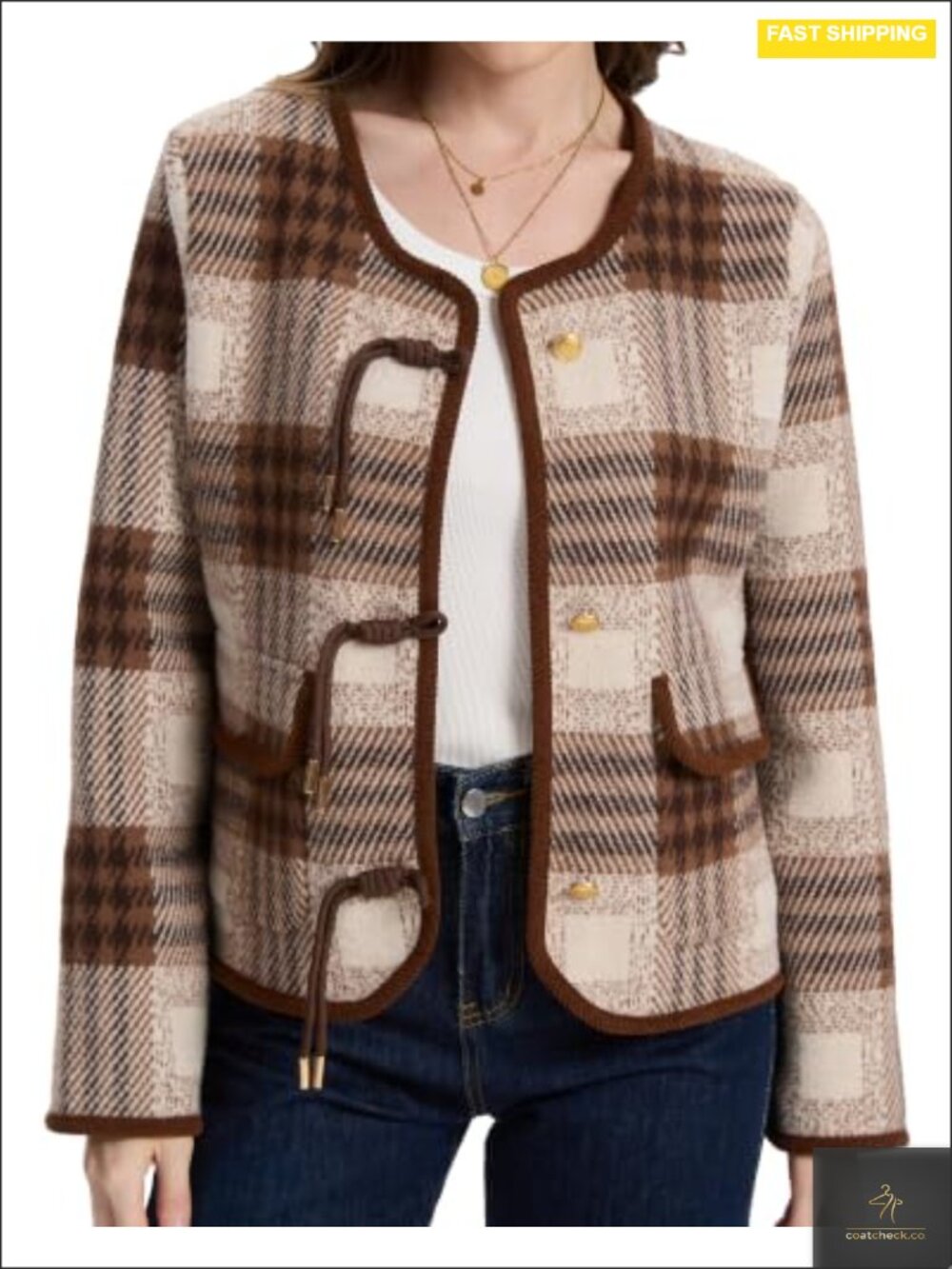 Retro Plaid Cropped Cardigan Sweater Women's Button Down Long Sleeve